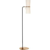 AERIN CLARKSON 2-LIGHT 58-INCH FLOOR LAMP WITH LINEN SHADE, Black and Brass, medium
