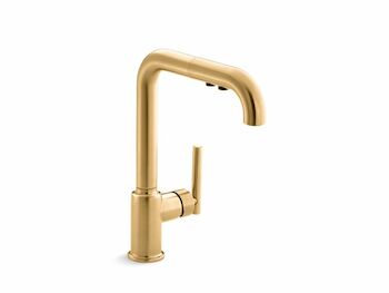 PURIST SINGLE-HOLE KITCHEN SINK FAUCET WITH 8" PULL-OUT SPOUT, Vibrant Brushed Moderne Brass, large