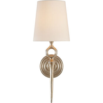 AERIN BRISTOL2 1-LIGHT 7-INCH WALL SCONCE LIGHT WITH LINEN SHADE, Burnished Silver Leaf, large