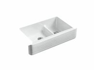 WHITEHAVEN® SELF-TRIMMING® SMART DIVIDE® 35-11/16 X 21-9/16 X 9-5/8 INCHES UNDER-MOUNT LARGE/MEDIUM DOUBLE-BOWL KITCHEN SINK WITH TALL APRON AND HAYRIDGE® DESIGN, White, medium