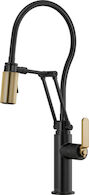 LITZE ARTICULATING FAUCET WITH FINISHED HOSE, Matte Black/Luxe Gold, medium