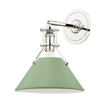 PAINTED NO.2 ONE LIGHT WALL SCONCE, Polished Nickel / Leaf Green, large