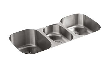 UNDERTONE® 41-5/8 X 20-1/8 X 9-1/2 INCHES UNDER-MOUNT TRIPLE-BOWL KITCHEN SINK, Stainless Steel, large