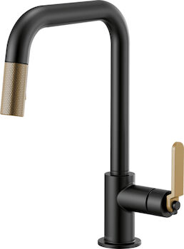 LITZE PULL-DOWN FAUCET WITH SQUARE SPOUT AND INDUSTRIAL HANDLE, Matte Black/Luxe Gold, large