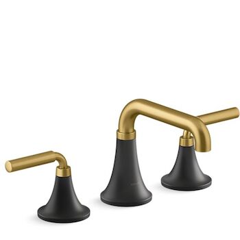 TONE™ WIDESPREAD BATHROOM SINK FAUCET, 1.2 GPM, Matte Black with Moderne Brass, large