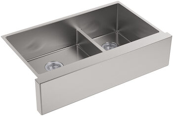 STRIVE® SELF-TRIMMING® SMARTDIVIDE® 35-1/2 X 21-1/4 X 9-5/16 INCHES UNDER-MOUNT LARGE/MEDIUM DOUBLE-BOWL KITCHEN SINK WITH TALL APRON, Stainless Steel, large