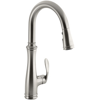 BELLERA(R) SINGLE-HOLE OR THREE-HOLE KITCHEN SINK FAUCET WITH PULL-DOWN 16-3/4-INCH SPOUT AND RIGHT-HAND LEVER HANDLE, DOCKNETIK(R) MAGNETIC DOCKING SYSTEM, AND A 3-FUNCTION SPRAYHEAD FEATURING SWEEP(R) SPRAY, Vibrant Stainless, large