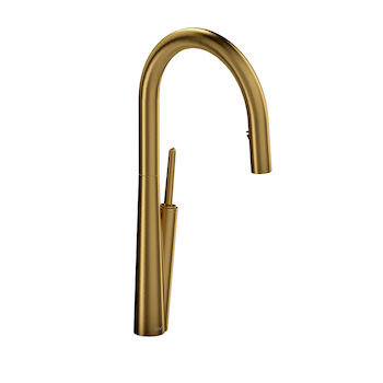 SOLSTICE KITCHEN FAUCET WITH 2-JET BOOMERANG HAND SPRAY SYSTEM, Brushed Gold, large