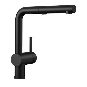 BLANCO LINUS LOW-ARC PULL-OUT DUAL SPRAY KITCHEN FAUCET, COAL BLACK, large