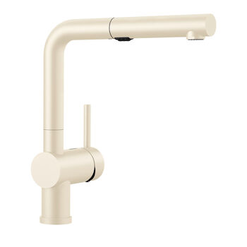 BLANCO LINUS LOW-ARC PULL-OUT DUAL SPRAY KITCHEN FAUCET, BISCUIT, large