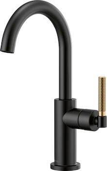 LITZE BAR FAUCET WITH ARC SPOUT AND KNURLED HANDLE, Matte Black/Luxe Gold, large