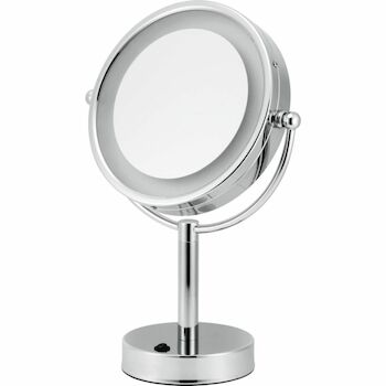VOLKANO 8.5-INCH DOUBLE SIDED LIGHTED FREE-STANDING MIRROR, Chrome, large