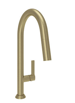 ARTE H16 HIGH SINGLE HOLE KITCHEN FAUCET WITH PULL DOWN SPRAY, Satin Brass, large