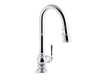 ARTIFACTS PULL-DOWN KITCHEN SINK FAUCET WITH THREE-FUNCTION SPRAYHEAD, Polished Chrome, large