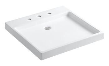 PURIST® WADING POOL® FIRECLAY BATHROOM SINK WITH 8-INCH WIDESPREAD FAUCET HOLES, White, large