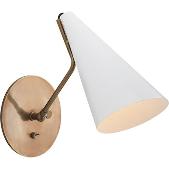 AERIN CLEMENTE 1-LIGHT 6-INCH WALL SCONCE LIGHT, White and Brass, large