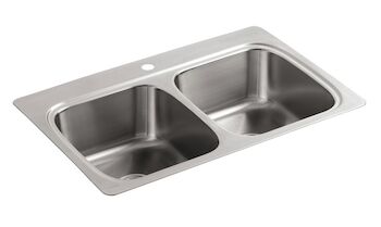 VERSE™ 33 X 22 X 9-1/4 INCHES TOP-MOUNT DOUBLE-EQUAL BOWL KITCHEN SINK WITH SINGLE FAUCET HOLE, Stainless Steel, large