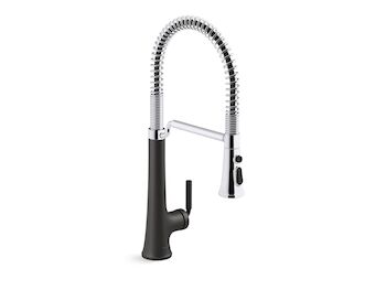 TONE SEMI-PROFESSIONAL PULL-DOWN KITCHEN SINK FAUCET WITH THREE-FUNCTION SPRAYHEAD, Polished Chrome with Matte Black, large