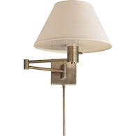 STUDIO CLASSIC 25-INCH SWING ARM WALL LAMP WITH LINEN SHADE, Antique Nickel, medium