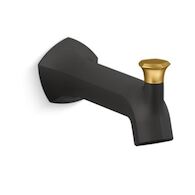 OCCASION WALL-MOUNT BATH SPOUT WITH STRAIGHT DESIGN AND DIVERTER, Matte Black with Moderne Brass, medium