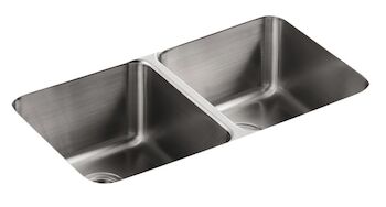 UNDERTONE® 31-1/2 X 18 X 9-3/4 INCHES UNDER-MOUNT DOUBLE-EQUAL BOWL KITCHEN SINK, Stainless Steel, large