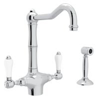 ACQUI® TWO HANDLE KITCHEN FAUCET WITH SIDE SPRAY (PORCELAIN LEVER), Polished Chrome, medium