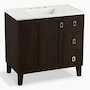 POPLIN® 36-INCH BATHROOM VANITY CABINET WITH LEGS, 1 DOOR AND 3 DRAWERS ON RIGHT, Claret Suede, small