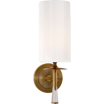 AERIN DRUNMORE 1-LIGHT 5-INCH WALL SCONCE LIGHT WITH WHITE GLASS SHADE, Hand-Rubbed Antique Brass and Crystal, large