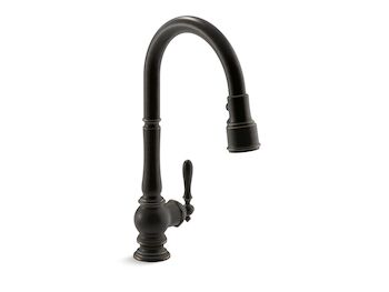 ARTIFACTS PULL-DOWN KITCHEN SINK FAUCET WITH THREE-FUNCTION SPRAYHEAD, Oil-Rubbed Bronze, large