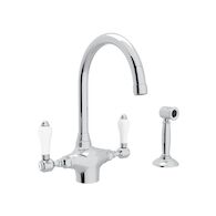 SAN JULIO® TWO HANDLE KITCHEN FAUCET WITH SIDE SPRAY (PORCELAIN LEVER), Polished Chrome, medium