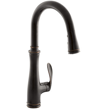 BELLERA(R) SINGLE-HOLE OR THREE-HOLE KITCHEN SINK FAUCET WITH PULL-DOWN 16-3/4-INCH SPOUT AND RIGHT-HAND LEVER HANDLE, DOCKNETIK(R) MAGNETIC DOCKING SYSTEM, AND A 3-FUNCTION SPRAYHEAD FEATURING SWEEP(R) SPRAY, Oil-Rubbed Bronze, large