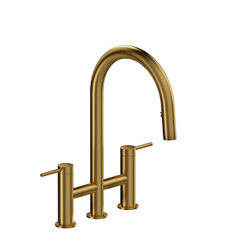 AZURE KITCHEN FAUCET WITH 2-JET BOOMERANG HAND SPRAY SYSTEM, Brushed Gold, large