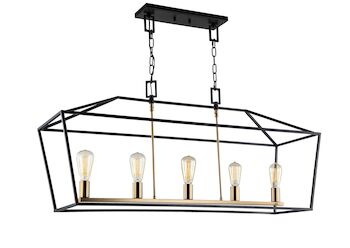 SCATOLA 5 LIGHT LINEAR CHANDELIER, Rusty Black & Aged Gold Brass accents, large
