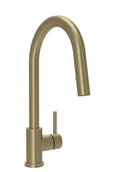 UNICK MODERN SINGLE HOLE PULL-DOWN KITCHEN FAUCET WITH SINGLE LEVER, Satin Brass, large