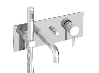 ZIP B66 WALL MOUNTED TUB FAUCET WITH HAND SHOWER, Chrome, large