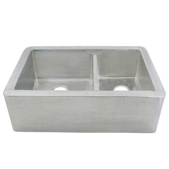 FARMHOUSE DUET DOUBLE BOWL KITCHEN SINK, Brushed Nickel, large