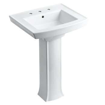 ARCHER® PEDESTAL BATHROOM SINK WITH 8-INCH WIDESPREAD FAUCET HOLES, White, large