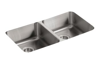 UNDERTONE® 31-1/2 X 18 X 7-3/4 INCHES UNDER-MOUNT DOUBLE-EQUAL BOWL KITCHEN SINK, Stainless Steel, large