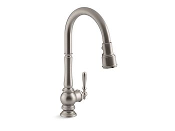 ARTIFACTS PULL-DOWN KITCHEN SINK FAUCET WITH THREE-FUNCTION SPRAYHEAD, Vibrant Stainless, large