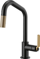 LITZE PULL-DOWN FAUCET WITH ANGLED SPOUT AND INDUSTRIAL HANDLE, Matte Black/Luxe Gold, medium