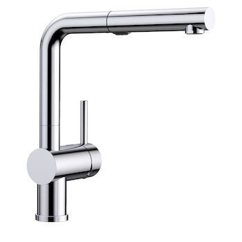 BLANCO LINUS LOW-ARC PULL-OUT DUAL SPRAY KITCHEN FAUCET, CHROME, large