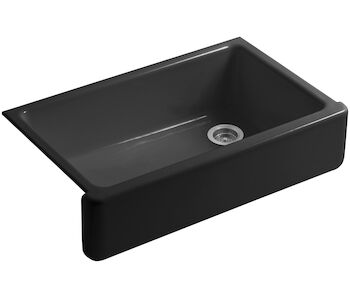 WHITEHAVEN® SELF-TRIMMING® 35-11/16 X 21-9/16 X 9-5/8 INCHES UNDER-MOUNT SINGLE-BOWL KITCHEN SINK WITH TALL APRON, Black Black, large