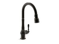 ARTIFACTS® SINGLE-HOLE KITCHEN SINK FAUCET WITH 17-5/8-INCH PULL-DOWN SPOUT AND TURNED LEVER HANDLE, DOCKNETIK® MAGNETIC DOCKING SYSTEM, AND 3-FUNCTION SPRAYHEAD FEATURING SWEEP® AND BERRYSOFT® SPRAY, Oil-Rubbed Bronze, medium