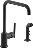 PURIST® TWO-HOLE KITCHEN SINK FAUCET WITH 8-INCH SPOUT AND MATCHING FINISH SIDESPRAY, Matte Black, medium