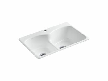 LANGLADE® 33 X 22 X 9-5/8 INCHES TOP-MOUNT SMART DIVIDE® DOUBLE-EQUAL KITCHEN SINK WITH SINGLE FAUCET HOLE, White, large