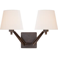 AERIN UNION 2-LIGHT 18-INCH DOUBLE WALL SCONCE WITH LINEN SHADE, Bronze, medium