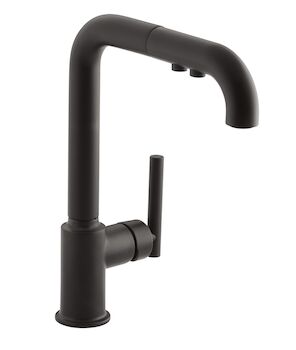 PURIST SINGLE-HOLE KITCHEN SINK FAUCET WITH 8" PULL-OUT SPOUT, Matte Black, large