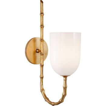 AERIN EDGEMERE 1-LIGHT 5-INCH WALL SCONCE LIGHT WITH WHITE GLASS SHADE, Gold, large