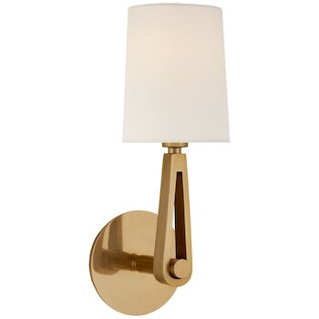 ALPHA SINGLE SCONCE WITH LINEN SHADE, Hand-Rubbed Antique Brass, large