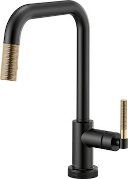 LITZE SMARTTOUCH® PULL-DOWN FAUCET WITH SQUARE SPOUT AND KNURLED HANDLE, Matte Black/Luxe Gold, large